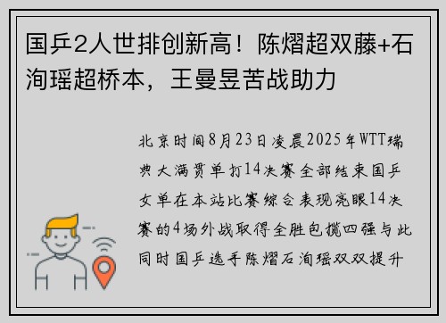 国乒2人世排创新高！陈熠超双藤+石洵瑶超桥本，王曼昱苦战助力